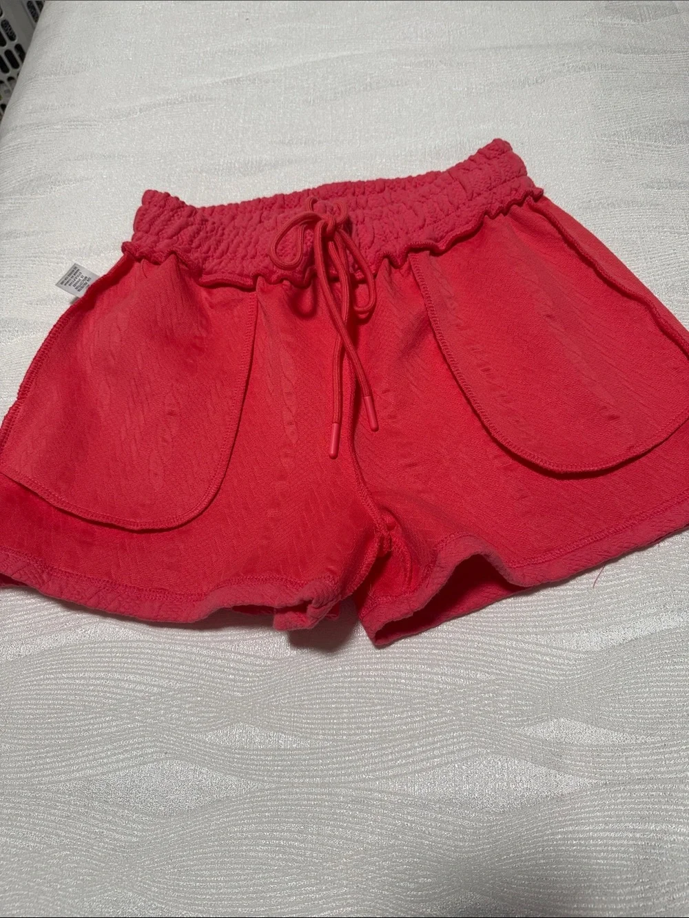 SEEN AND BE SEEN Coral Pink Cable-Knit Drawstring Athletic Shorts